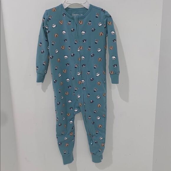 Hanes Blue One Piece Footies with Wild Animal Face Print Size 18M - Picture 1 of 4